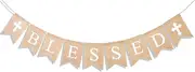 Uniwish Blessed Burlap Banner Easter Baptism Decorations Garland for Home Fireplace Décor Vintage Rustic Hanging Sign Party Supplies