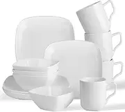 Ceramic Dinnerware Sets,Ceramic Plates and Bowls Sets, Square Dinner Set with Cugs Service for 4, Dinner Salad Dessert Plates, and Cereal Bowls Set,White (12 Pieces)