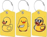 [BestEioyo] 3 Pcs Luggage Tag for Suitcase, Travel Cruise Leather Bag Tags Identifiers Privacy Cover ID Label with Durable Steel Loop for Women Men Kids Girls Travel, Classic Duck