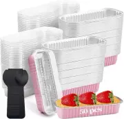 50 Pack Mini Loaf Pans with Lids and Spoons,Mini Cake Pans with Lids 6.8 Oz, wit