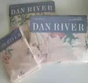 Vtg Dan River Double Full Sheet Fitted Flat Pillowcases Pink Tropical Garden Set