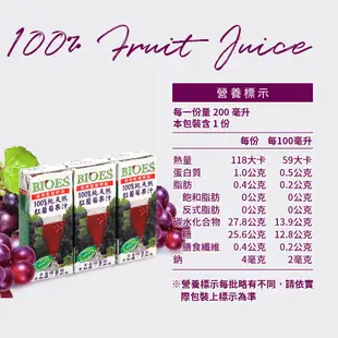 【囍瑞BIOES】100%純天然紅葡萄汁原汁(隨身瓶200ml-24入)