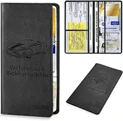 Car Registration & Insurance Card Holder：Auto Glove Box Organizer Document Wallet Leather Manual Folder Vehicle Compartment License Case Truck Accessories for Women Men, A Black, Large,