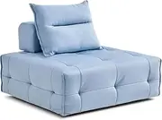 Priceworth Molly Single Modular Sofa Chair Space Saving Design Convertible Sofa to Bed High Rebound Sponge Matching Pillows Included Durable 150kg Capacity Modern Seating for Small Spaces Light Blue