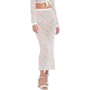 Capittana Bruna Stripe Crochet Cover-Up Skirt in Multicolor White at Nordstrom, Size X-Small