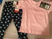 Baby Girl Size 00 Sprout Brand Leggings + Pink Bonds T Shirt - BNWT