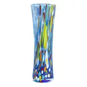 Murano Glass Vase Blue Multi Red Yellow Orange Handmade Millefiori 18cm High