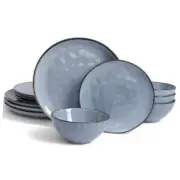 Dinnerware Sets for 4, Ocean Round 12-Piece Kitchen Plates and Set(12pcs) Blue