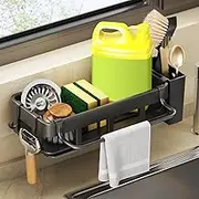 CASONNIK Multi-Functional Sink Caddy，Sponge Holder for Kitchen Sink，Rust-Resistant Large Capacity Kitchen Sink Organizer for Sponge, Rags, Dish Brushes, Detergent And Soap Storage