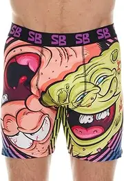 [COCO BRANDS] Spongebob Men's Boxer Briefs - No Fly, Anti-Chafing Stitching, Comfort Shaped/Cotton Lined Crotch, Small, Trippy Drooling with Patrick, Trippy Drooling With Patrick, Small