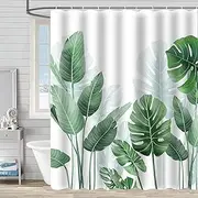 Shower Curtain for Bathroom, Tropical Leaves Fabric Shower Curtains, Modern Minimalist Bath Curtain, Quick-Drying Fabric Waterproof Bathtub Curtain with 12 Hooks, 180 x 180 cm