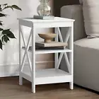 End Table with 3-Tier Shelf Sofa Side Table Coffee beside Table White
