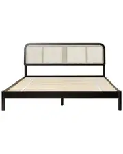 Walker Edison Boho Curved Rattan Headboard King Bed