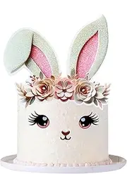 2 Pcs Rabbit Cake Topper Easter Cake Topper Bunny Cake Topper Easter Party Cake Topper Decorations (Bunny Style2) (Style 3)