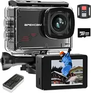 Apexcam M80 with 64G Card Action Cam 4K60FPS 48MP WiFi Sports Camera Underwater Camera 40 m Waterproof 170° Wide Angle 2.4G Remote Control 2 x 1350 mAh Batteries with Accessories Holder Set