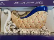 VINTAGE NIB Christmas Holiday Time Ceramic Santa Clause Sleigh Large Planter