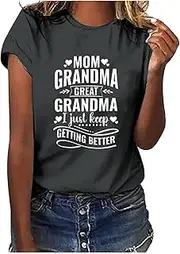 ATFVFR Mama Shirts for Women Short Sleeve Summer Blouse Letter Printed Tops Comfortable Lounge Shirts Spring 2024