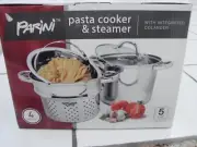 Parini Pasta Cooker & Steamer W/ Integrated Colander 4 Piece Set 5 Quart. S.S.