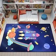 Space Rockets Rug for Kids Room Solar System Area Rugs for Boys Bedroom Kids Rugs for Playroom Space Planet Theme Rug Living Room Dining Room Decor 84x120 in