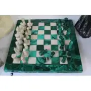 Malachite Stone Chess Board Set with Marble Inlaid Pieces– Luxury Chess Game Set