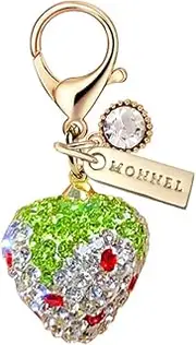 [Monnel] MC504 Little Crystal 3D Strawberry Lobster Clasp Charm for Women with Velvet Bag (White,1 Piece), 1.6 cm (L) X 1.6 cm (W) X 2.2 cm (H), Zinc Alloy Metal Rhinestone Crystal Enamel Handmade