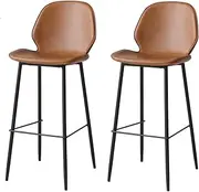 [Levede] Bar Stools Set of 2, Bar Chairs with Backrest and Footrest, PU Leather Dining Chairs Indoor Outdoor, Kitchen Counter Stools for Home Bar, Dining Room, Living Room, Cafe (Brown)