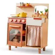 Play Kitchen Set, Toddler Kitchen with Cutting Food Set, Wooden Kitchen Sets