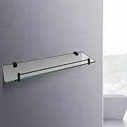 ACA International Tempered Glass Shelf 500MM Silver Stainless Steel 304 Holder Bathroom Wall Mounted Towel Rack Single Layer Display Rectangular (Black)
