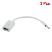 3.5mm AUX Audio to USB 2.0 Cable Adapter Cord Car MP3 White 3 Pcs