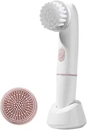LeoLeozz Facial Cleansing Brush - Facial Brush Scrubber Vibration | Waterproof Ultrasonic Skin Care Tools, Face Massager with 2 Heads for Deep Pore Cleansing, Massaging (Pink,Facial Cleanser)