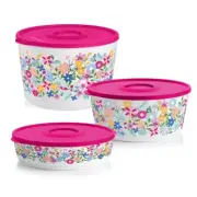 TUPPERWARE Wildflowers Stackable Serving bowl Set 3 NEW