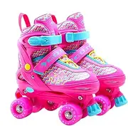 Kids Roller Skates ? Adjustable Quad Roller Boots With 4-Wheel Double Row Design | Colorful Girls' Skates In Sizes 27-41, Printed Fun Skates For Boys And Girls | Indoor Outdoor Play Toddler Skating Sh