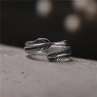 在飛比找ETMall東森購物網優惠-原創設計羽毛食指環情侶對戒銀飾