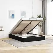 vidaxl Ottoman Bed Frame - Black Queen Size Fabric Storage Bed with Hydraulic Lift/Slat Base for Modern Bedroom