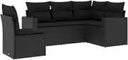 vidaXL 5 Piece Modular Garden Sofa Set - PE Rattan Black - Cushioned Outdoor Patio Furniture with Storage