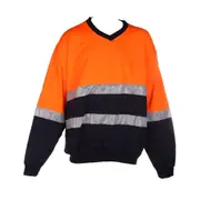 WS WORKWEAR Men's Long Sleeve 2 Tone Jumper with Reflective Tape, Orange, Navy