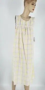 NWT Croft & Barrow Sleeveless Woven Long Nightgown Yellow Plaid 100% Cotton