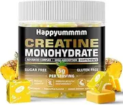 Happyummmm Creatine Monohydrate Chews 5g for Men & Women, Preworkout Gummy with Electrolyte for Muscle Growth, Strength & Energy Support, Pineapple 60 pcs