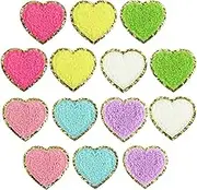 PLANTURECO Happy Face Heart Patches, Iron on Patches 14 Pieces, Iron on Patches for Clothing, Patches for Clothes Jackets Jeans Hats Backpacks DIY Decorations(Gold Edge)