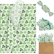 100 Sheets St. Patrick's Day Tissue Paper, Irish Shamrock Clover Green Bulk Gift Wrapping Paper for St. Patrick's DIY Crafts Spring Holiday Decoration Gift Packing