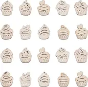 KitBeads 100pcs Random Hollow Cake Unfinished Wood Cutouts Wooden Cupcake Dessert Theme Filligree Wooden Ornament for DIY Crafts Home Decorations