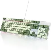 SOLIDEE NKRO Mechanical Gaming Keyboard, Full Size, Green Matcha Keyboard, QWERTY 104 Keys Wired Keyboard, RGB Backlight & Number Keypad, Mechanical Keyboard by NKRO (104 Matcha)