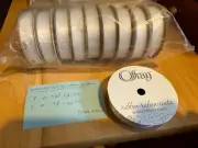 OFFRAY WHITE SATIN RIBBON (9) 5/8" X 21 FT (1) 7/8" X 21 FT (10 ROLLS)