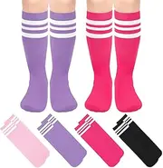 [qikqik] 4 Pairs Toddler Soccer Socks Kids Soccer Socks for Girls Boys Baseball Socks Toddler Knee High Socks Cotton Tube Socks