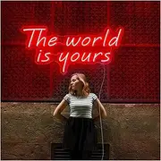 Hanging Art Neon Signs Neon The World Is Yours LED Luminous Lamp Party Acrylic Room Western Decor Mural Romantic Personality(Red)