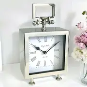Shiny Silver Plated Cube Footed Mantel Clock