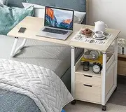 Portable Overbed Table, 2 in 1 Overbed Table, Foldable Medical Bedside Table with Drawers and Wheels,Height Adjustable Overbed Nightstand, End Table(Brown)