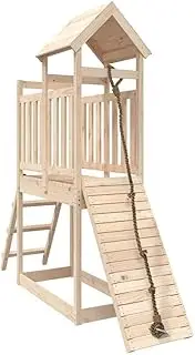 vidaXL Solid Pine Wood Playhouse with Climbing Wall - Adventure Wooden Play Tower for Kids Aged 3-8, Offers Shade and Safety Features