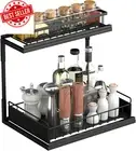 Under Cabinet Sliding Drawer Organizer, 2-Tier Metal Shelf, Kitchen & Bathroom S