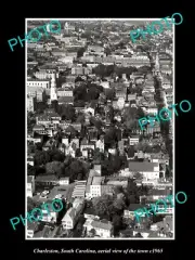 OLD LARGE HISTORIC PHOTO CHARLESTOWN SOUTH CAROLINA, AERIAL VIEW OF TOWN c1965